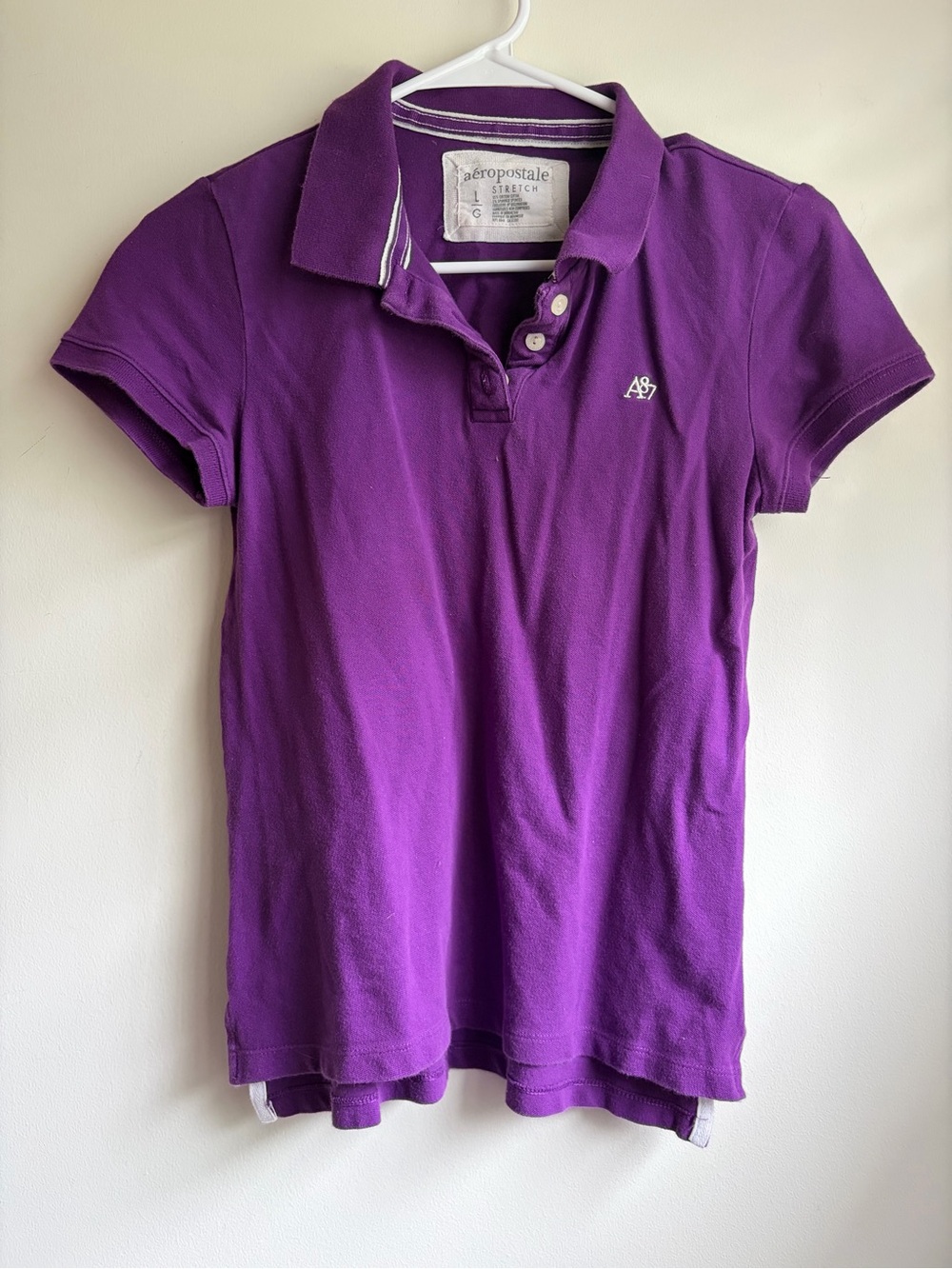 Y2K Aeropostale Juniors L Collared Purple Polo Shirt Short Sleeve Stretch A87
